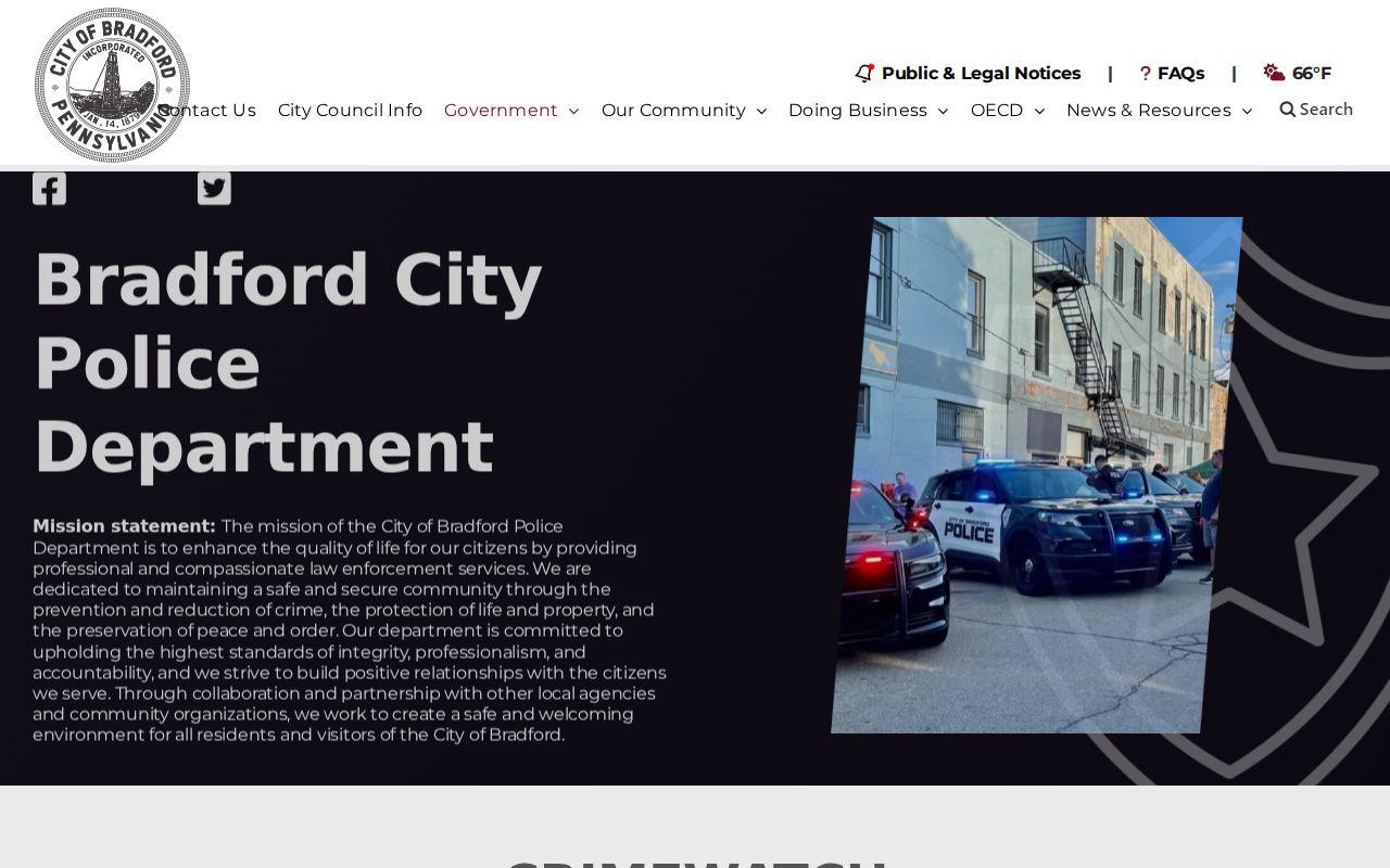 Bradford criminal history police department page