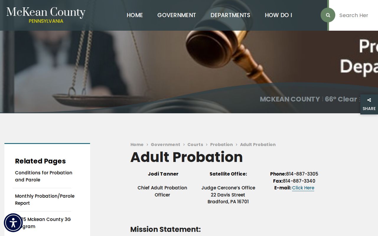 McKean County criminal record information for Adult Probation