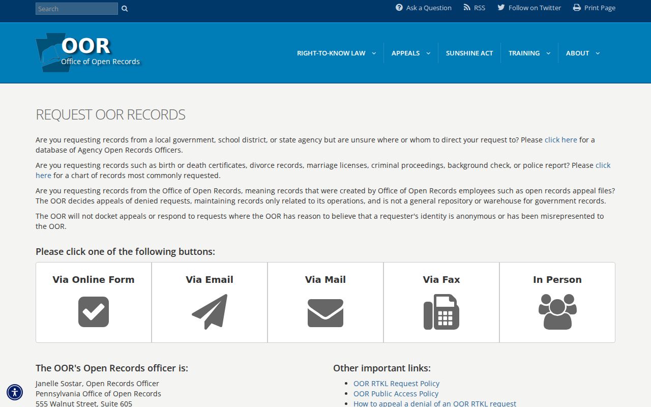 Pennsylvania Right-to-Know form for McKean County criminal records
