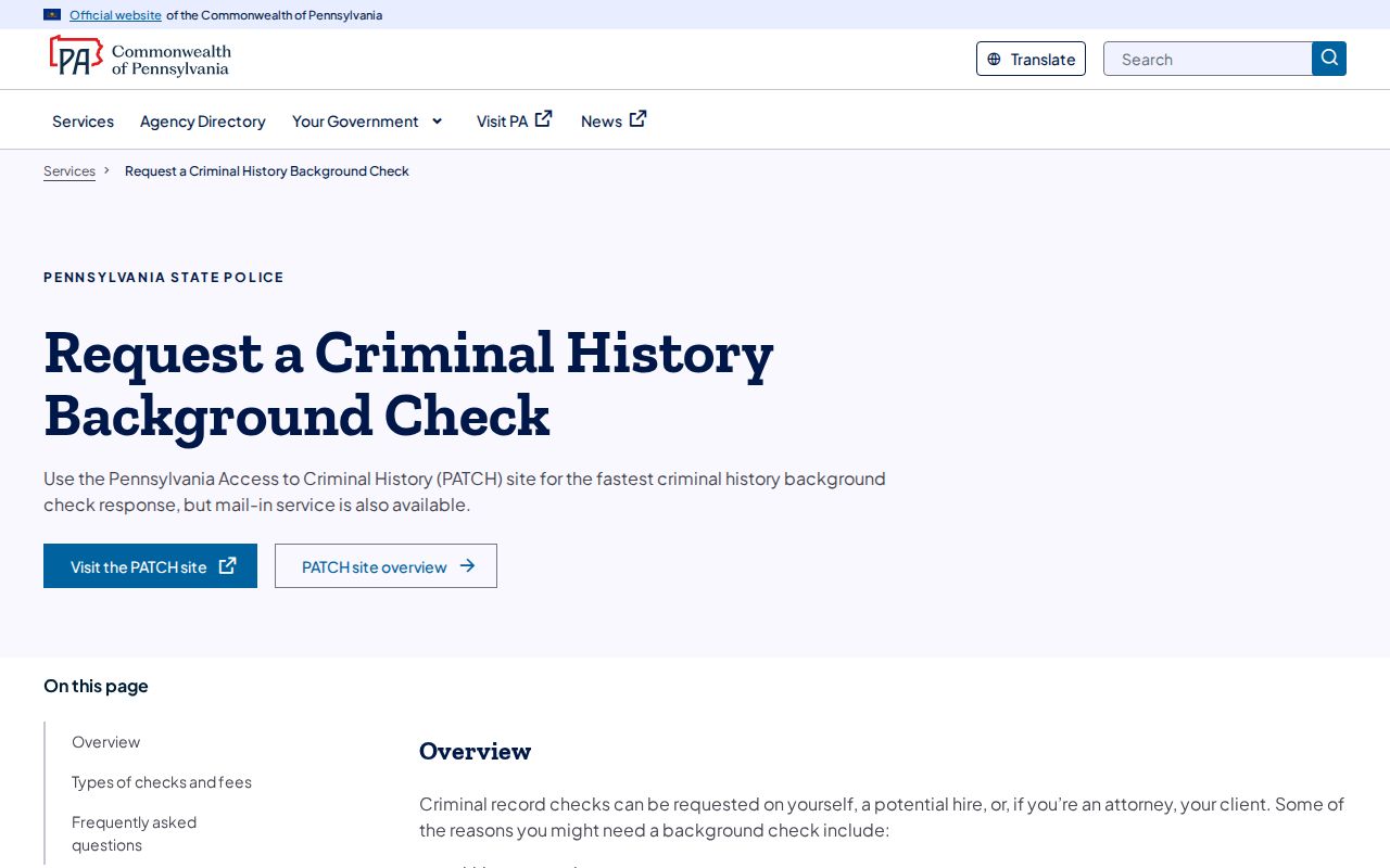 McKean County criminal history options on the Pennsylvania State Police request guide